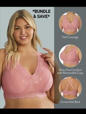 [3/$25] DREAMFIT WIRELESS LACE BRALETTE - APRICOT